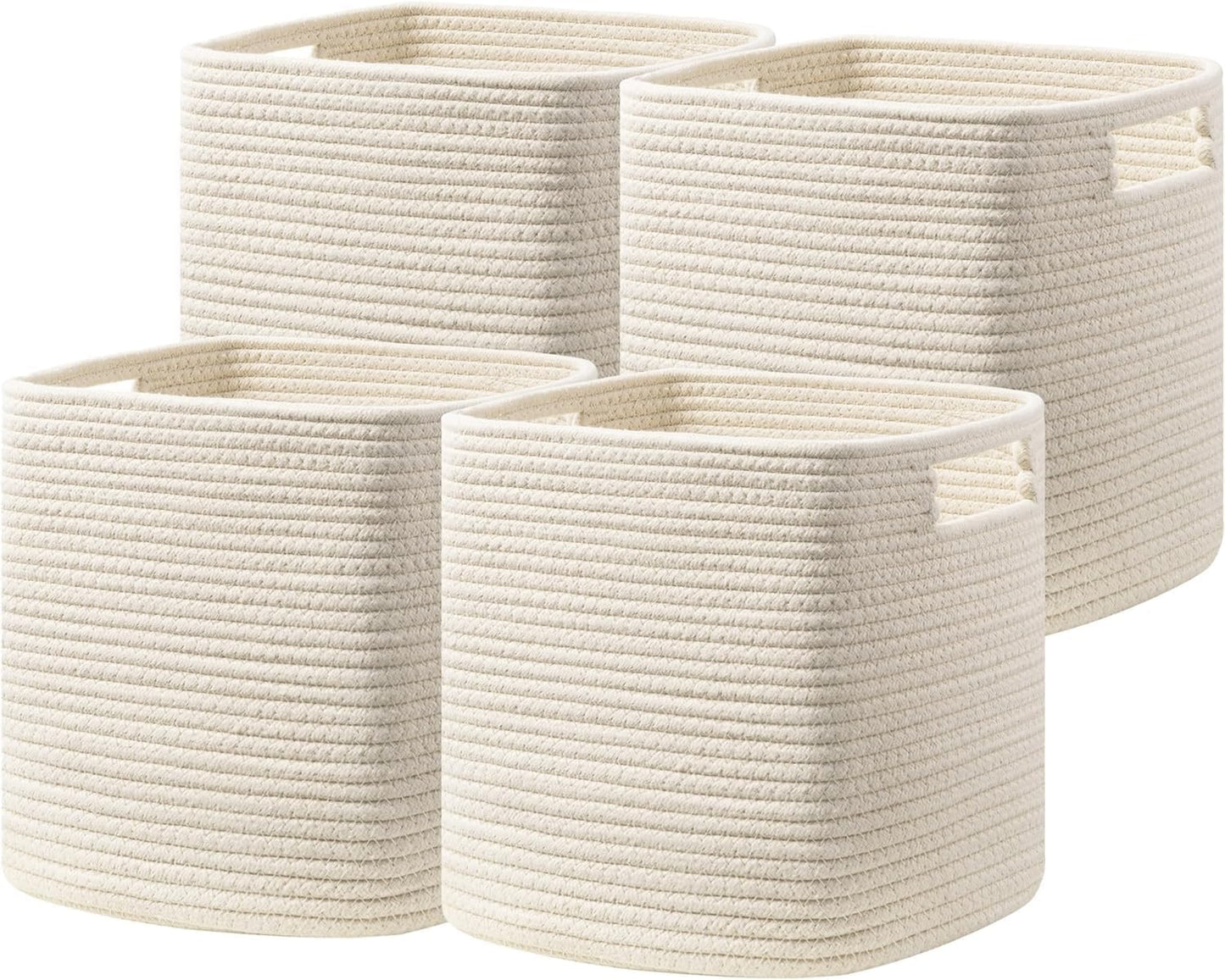 4 Pzas Cubos Almacenamiento 11" Asas Canasta Algodón