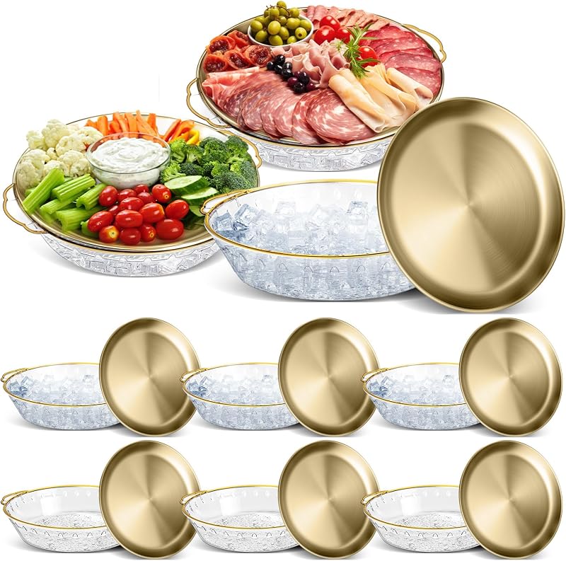 9 Pzas Bandeja Servicio Frío con Compartimentos Dorado