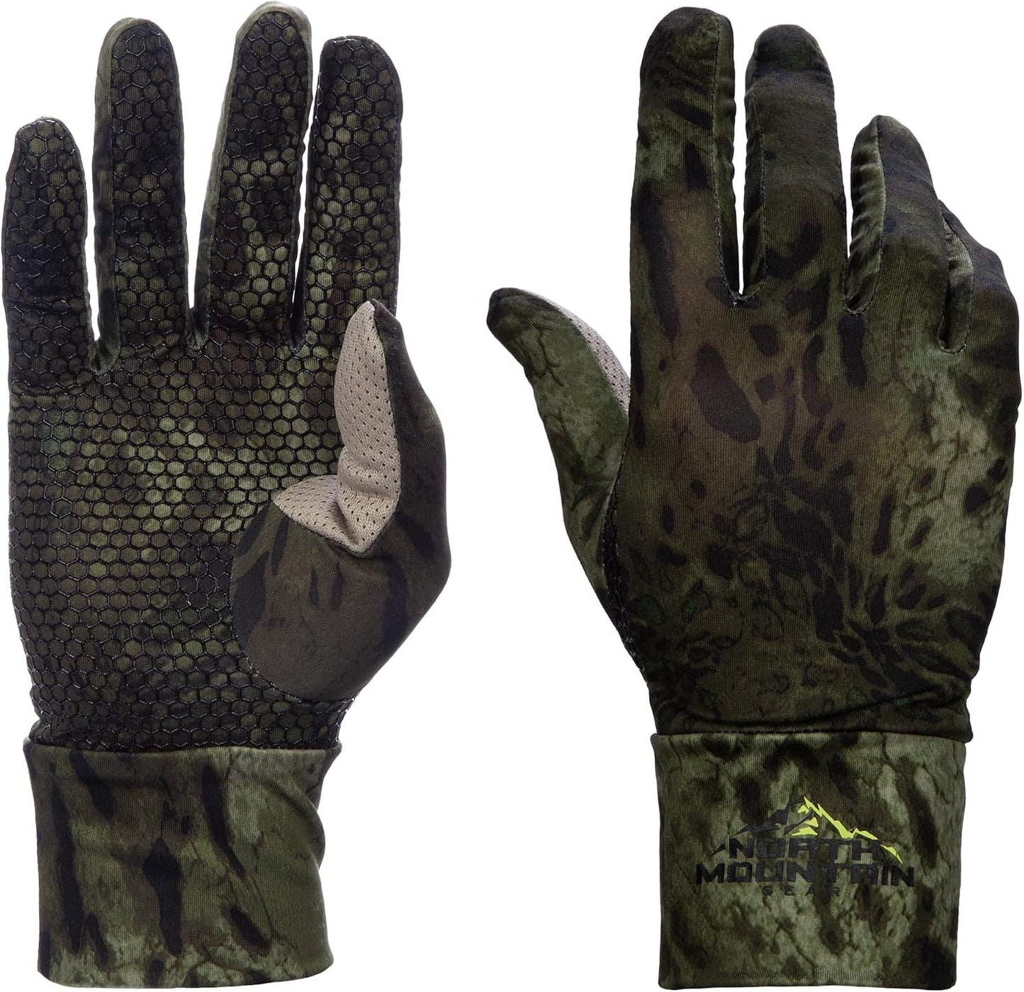 Guantes caza elásticos forro camuflaje ligero