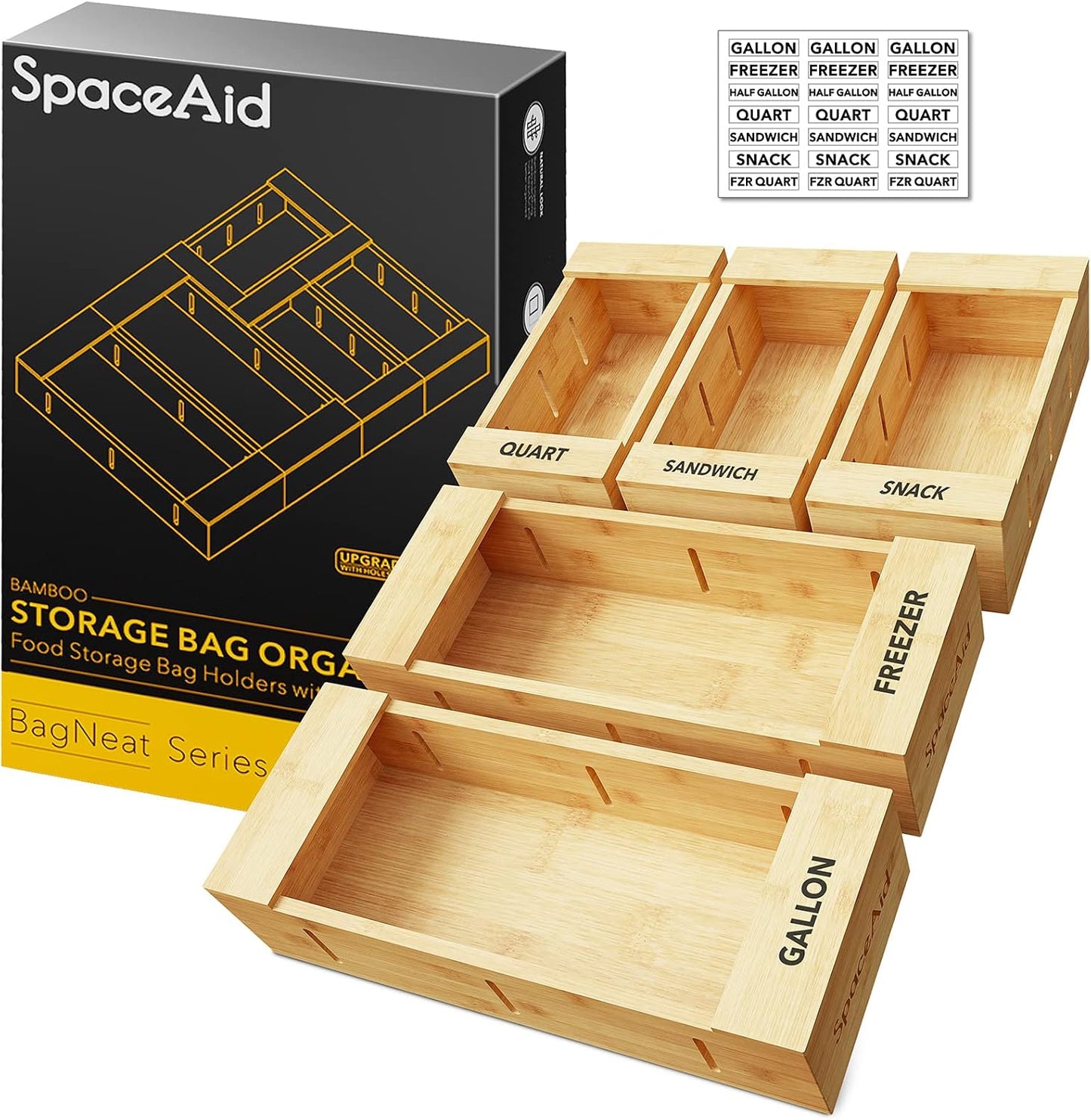 Organiz. cajón cocina bambú comp 1gal 1/4gal y más 5 Pzas