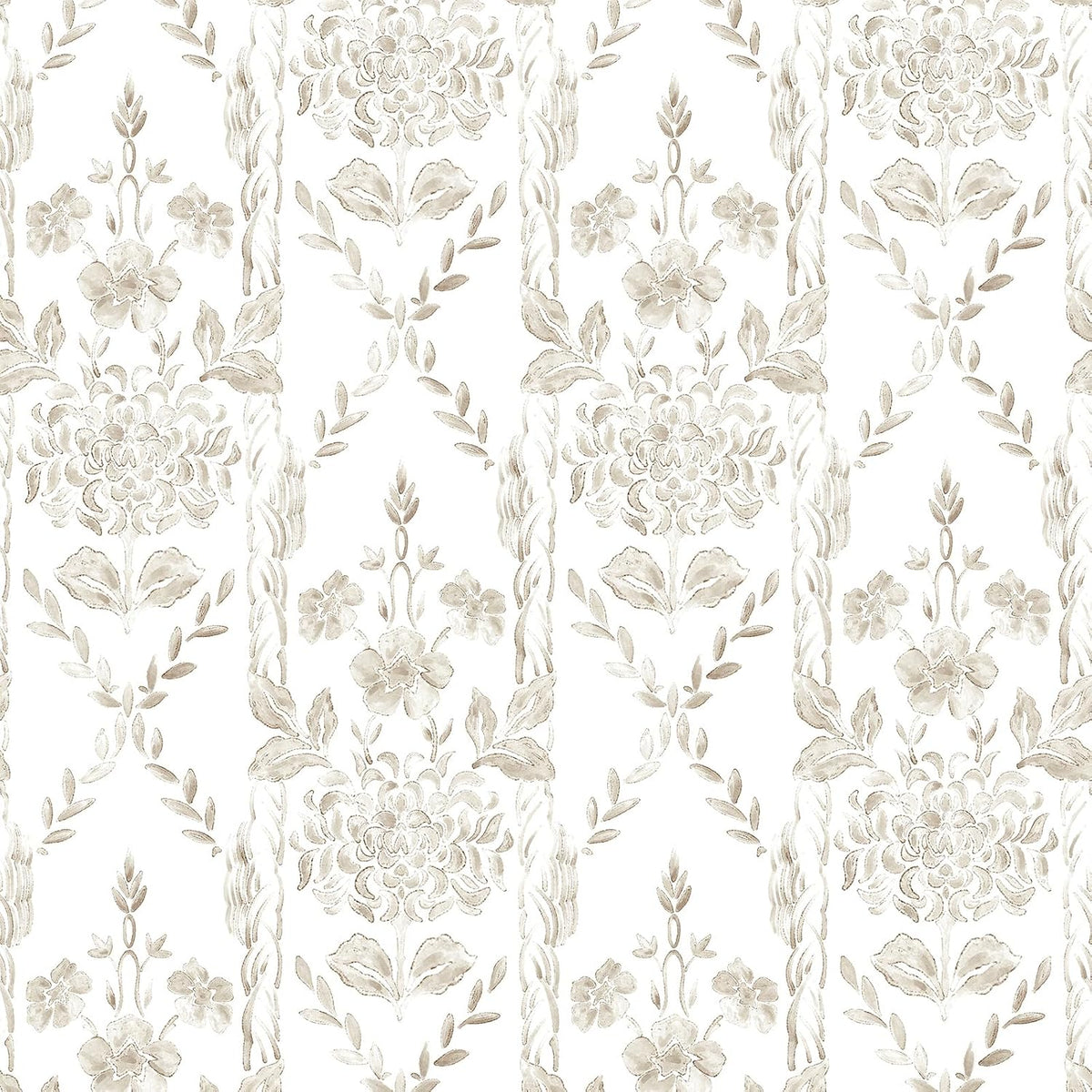Papel tapiz floral bohemio beige y blanco dormitorio