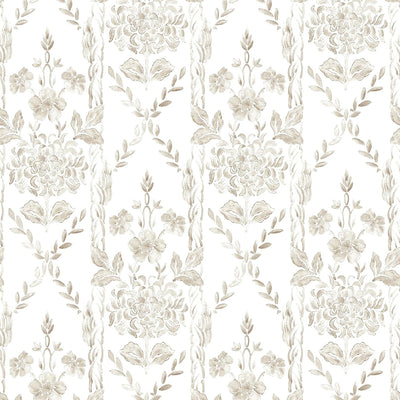 Papel tapiz floral bohemio beige y blanco dormitorio
