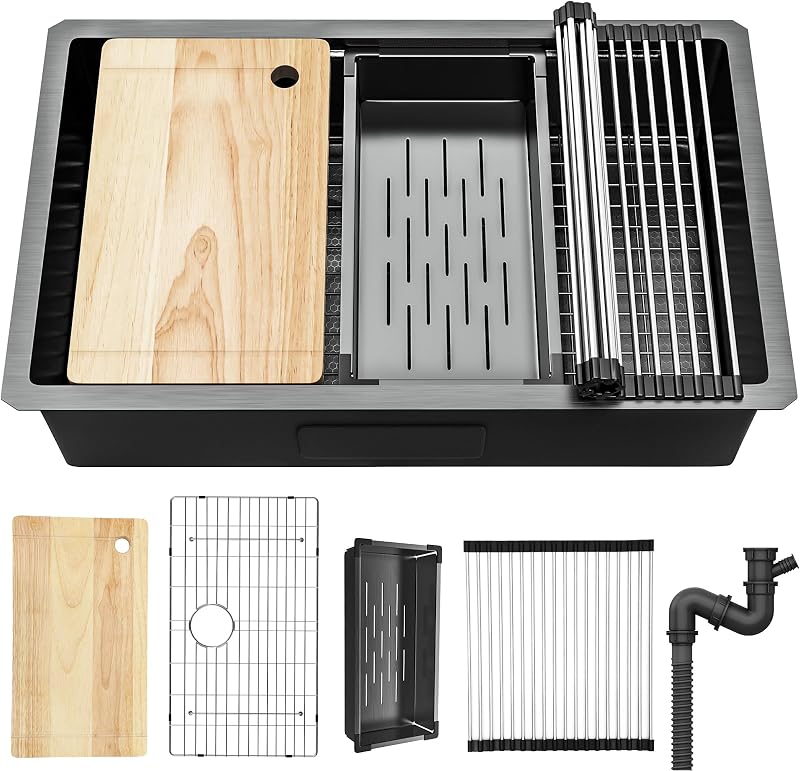 Fregadero cocina 32" acero inox con reborde