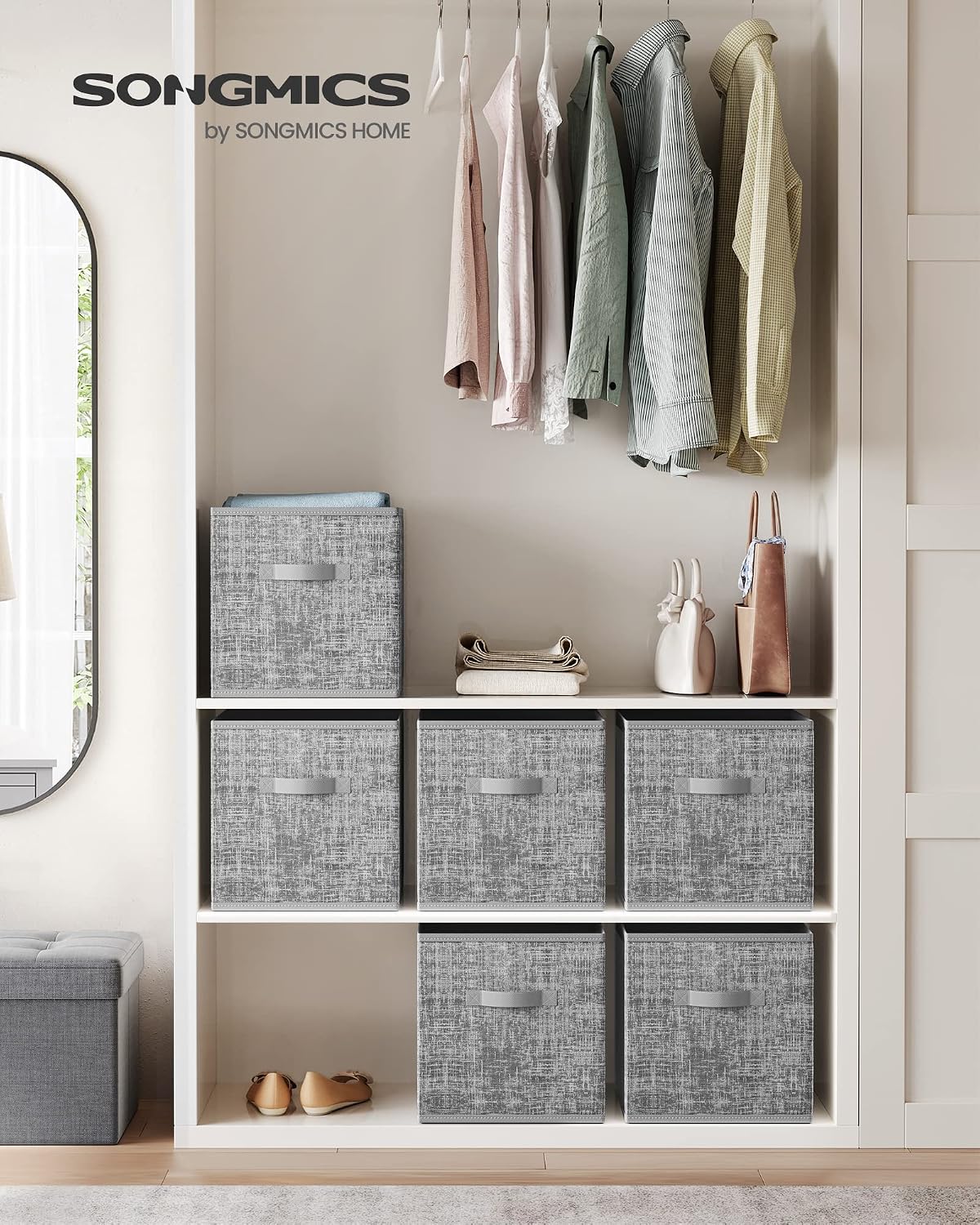 6 Pzas Cubos Almacenamiento Plegables 13" Asas Dobles Gris