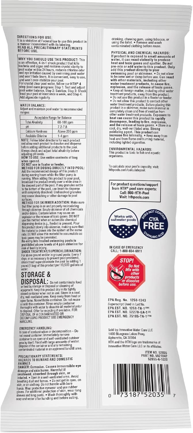 Químico piscina shock avanzado fórmula cal hypo 1lb