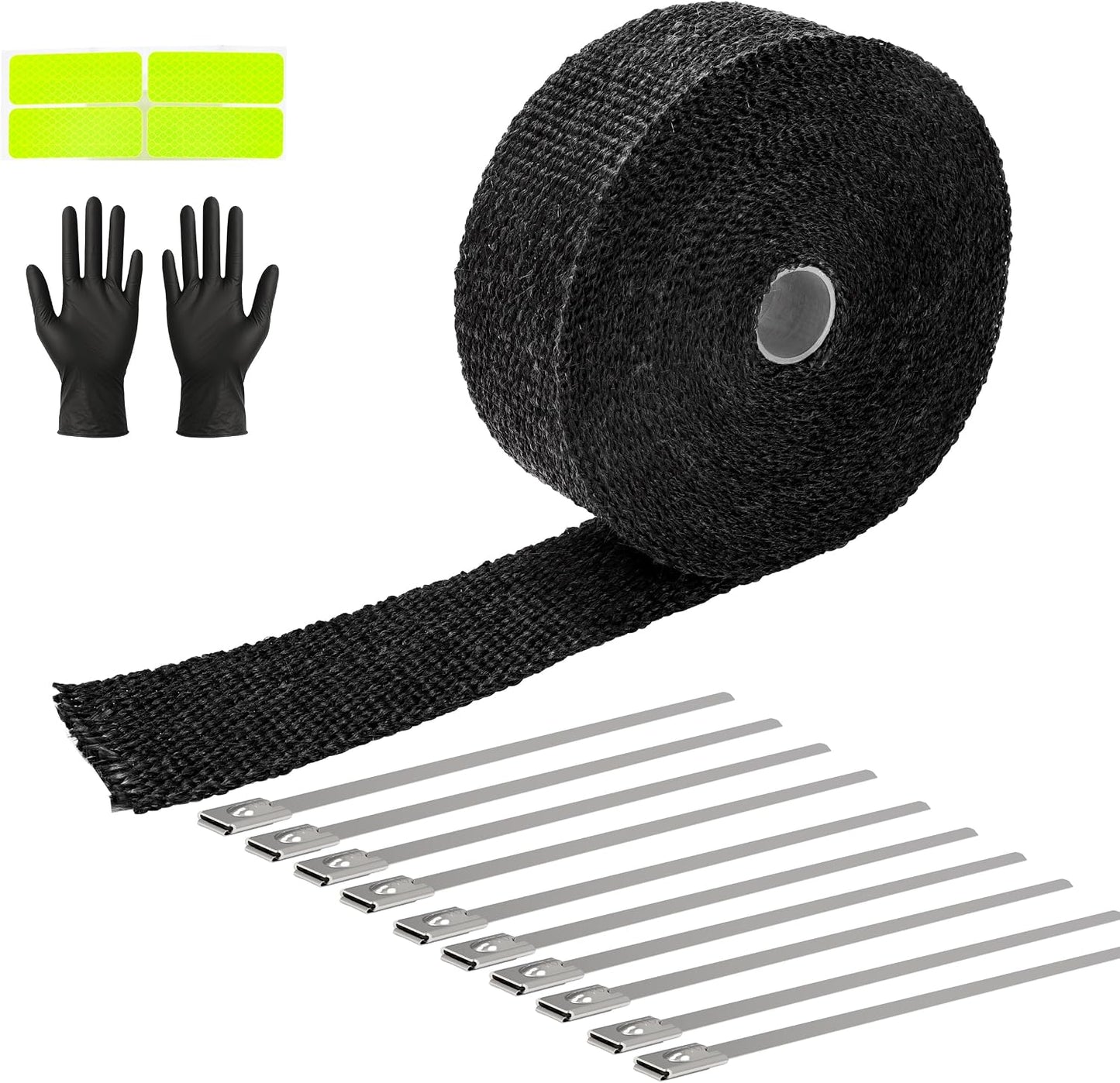 Rollo cinta térmica 2pulg x10m fibra vidrio negra inox para moto coche