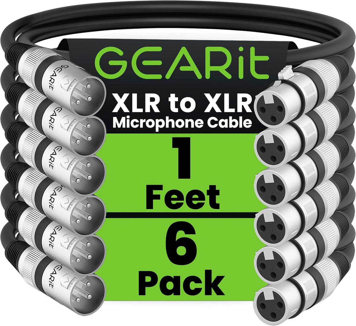 Cable micrófono XLR macho hembra 1pie pack6 estudio grabación negro