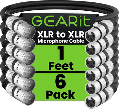 Cable micrófono XLR macho hembra 1pie pack6 estudio grabación negro