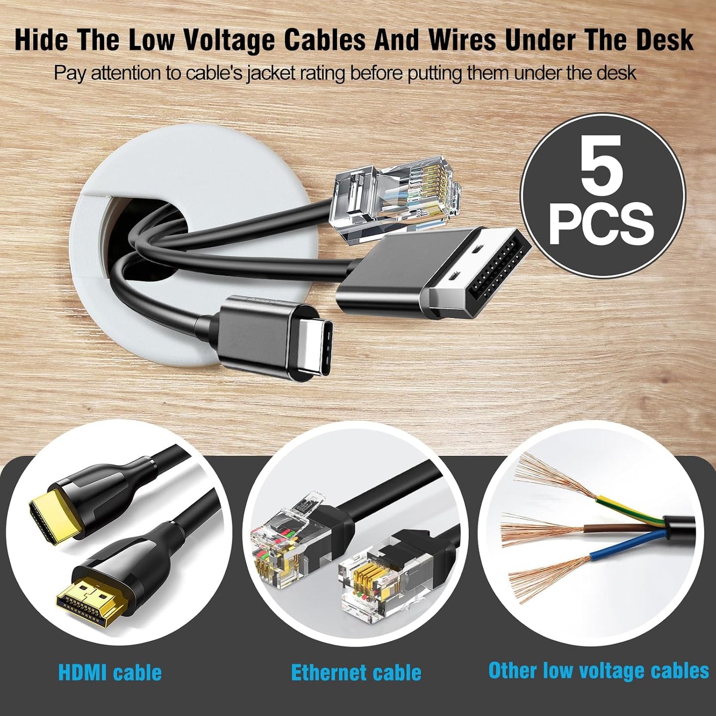 Ojal escritorio 2pulg plástico organizador cables