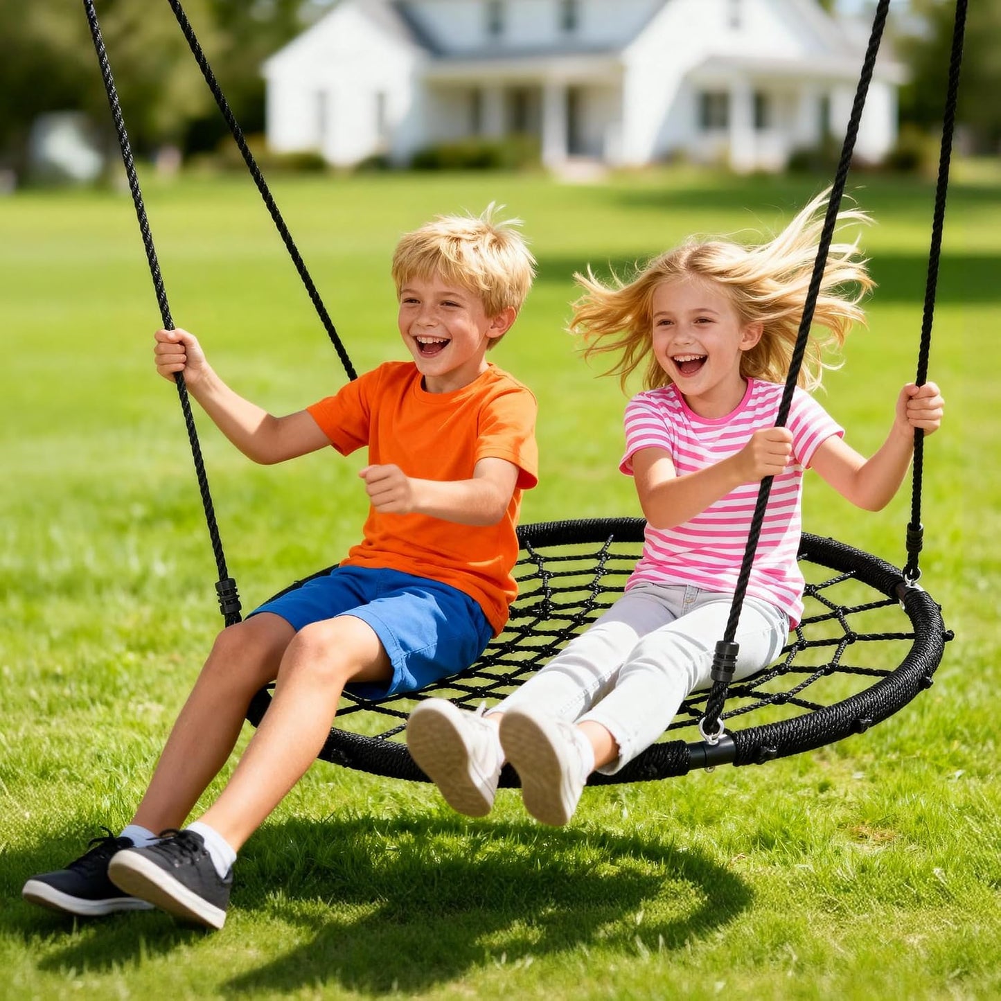 Columpio redondo tela araña 40" para niños y adultos negro