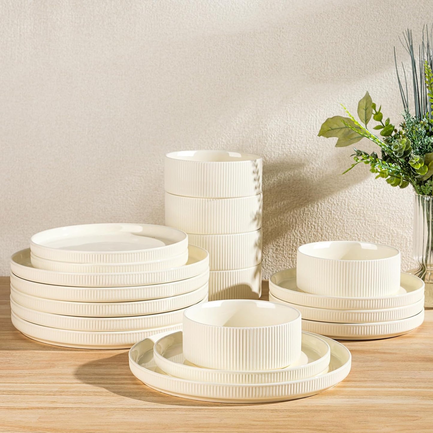 Set 18 Pzas Vajilla Cerámica Beige Resistente