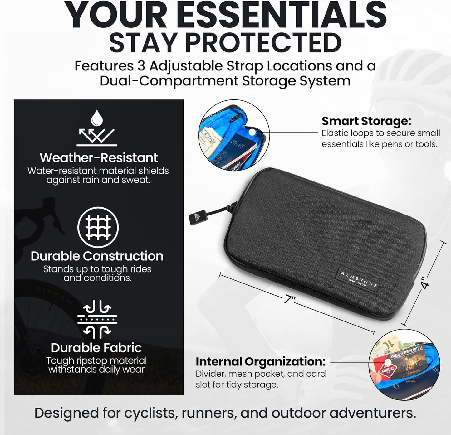 Cartera ciclismo impermeable 7x4" para teléfono y pasaporte