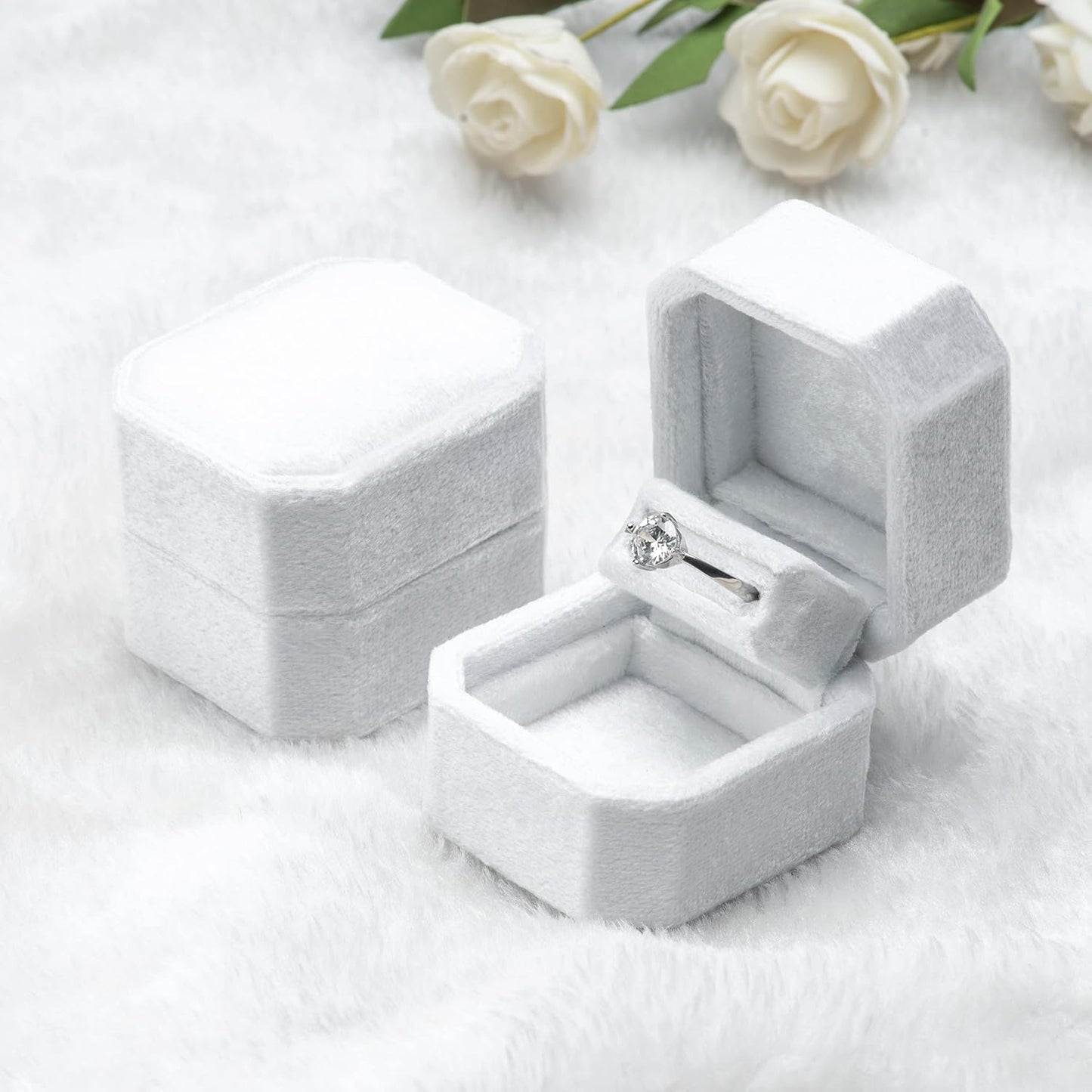 Joyero terciopelo anillo boda compromiso blanco