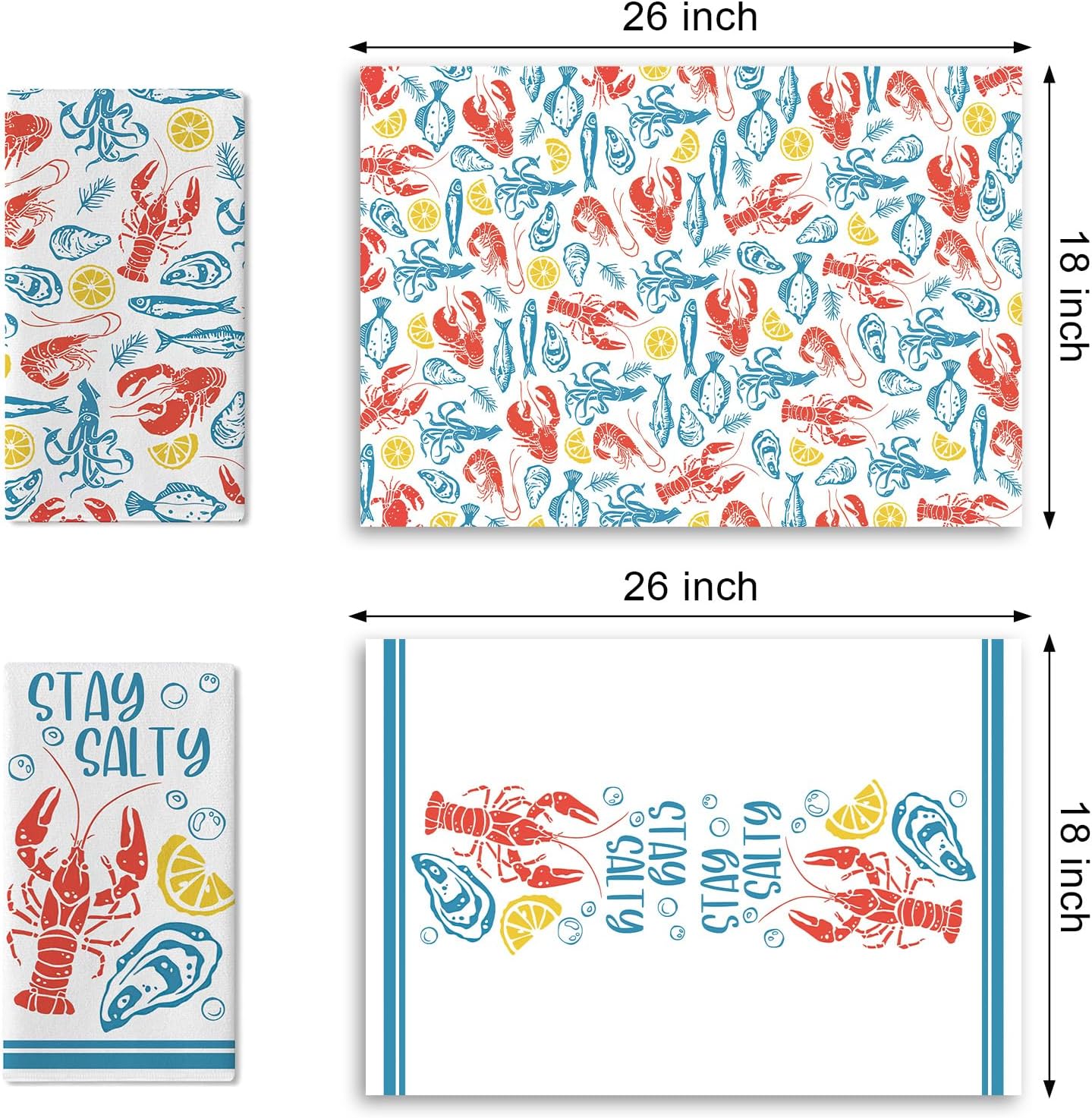 Set 2 Paños Cocina Náuticos con Motivo Marisco