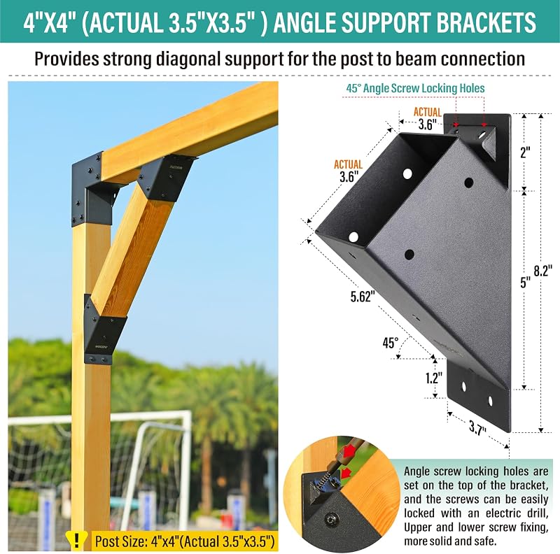 2 Soportes ángulo 45° para madera 4x4 Pergola