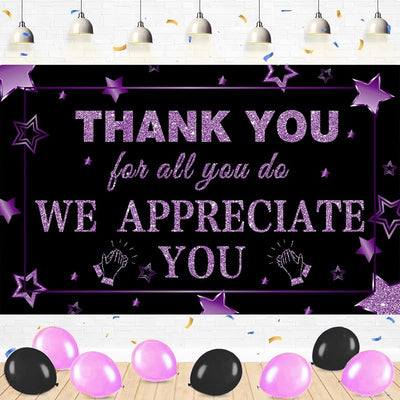 Letrero agradecimiento We Appreciate You color morado y negro