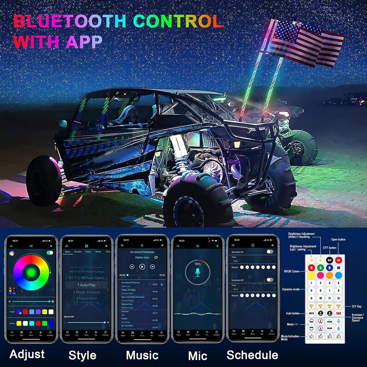 Luz látigo LED con app RGB para UTV ATV