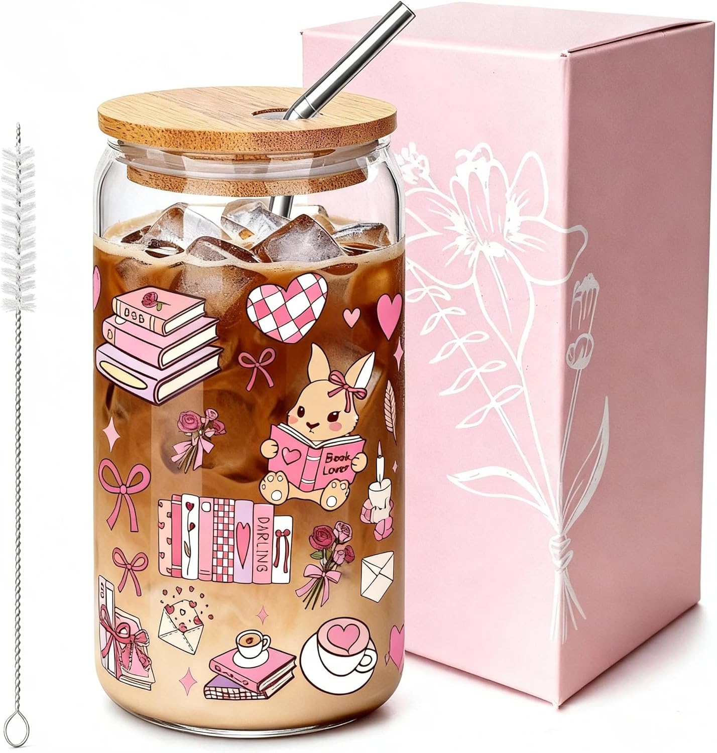 Taza café helado con tapa y pajita regalo lectura mujer