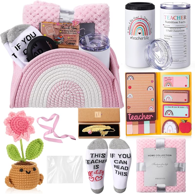 Cesta regalo profesor 9 en 1 texto Thank You rosa