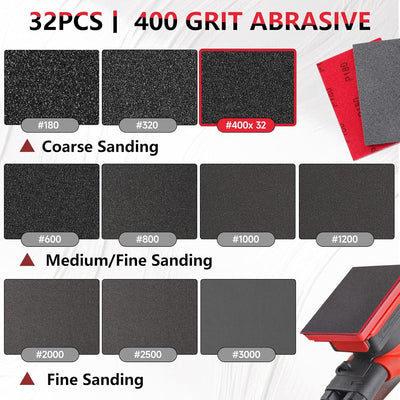 32 Pzas Esponjas Lijado 3x4pulg 400 Granos para Madera Metal