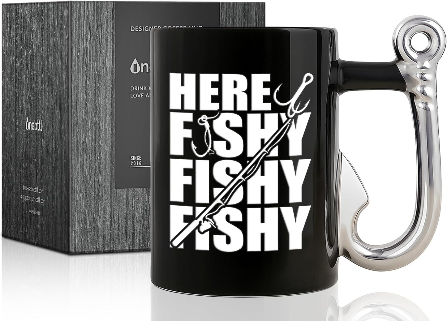 Taza café con gancho pesca 13.5oz cerámica navidad