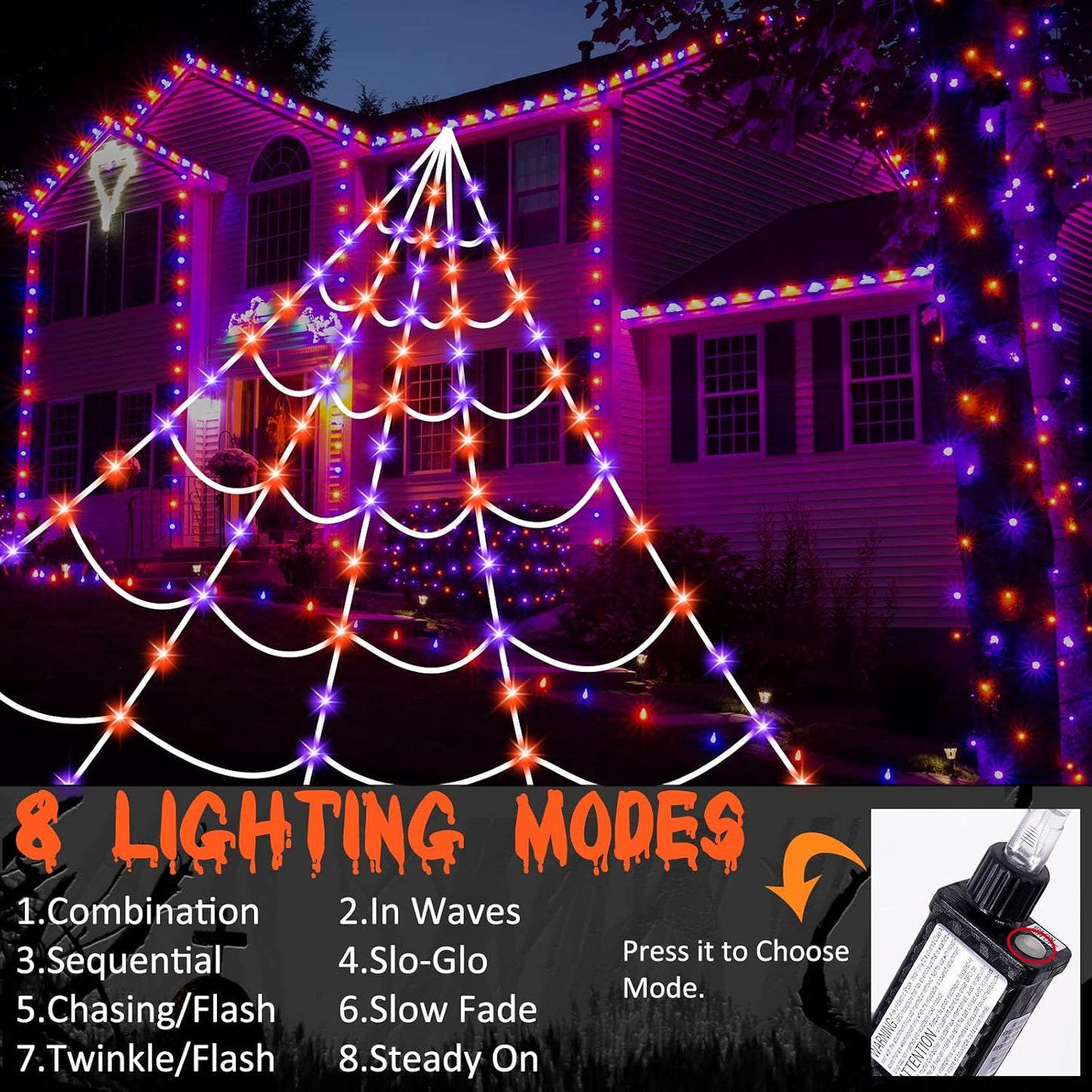 Luces telaraña Halloween 150 LED 16.4pies 8 modos