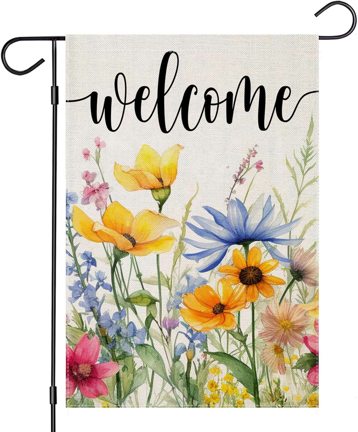 Banderas jardín flores acuarela 12x18pulg