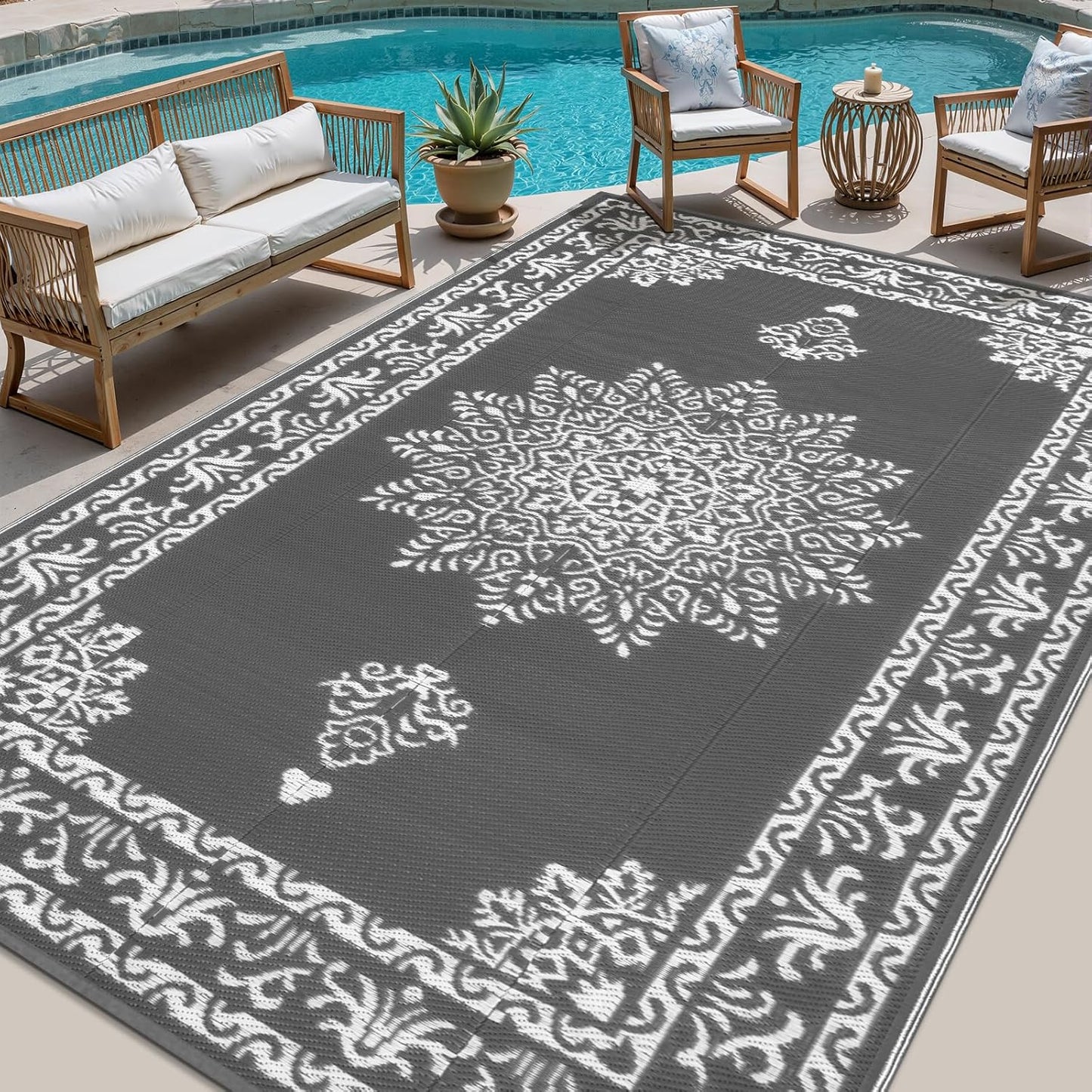 Alfombra exterior 8x10pies reversible impermeable UV