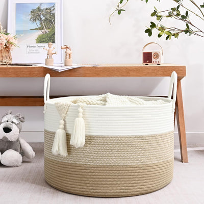 Canasta tejida para ropa bebé y juguetes 20x13" marrón
