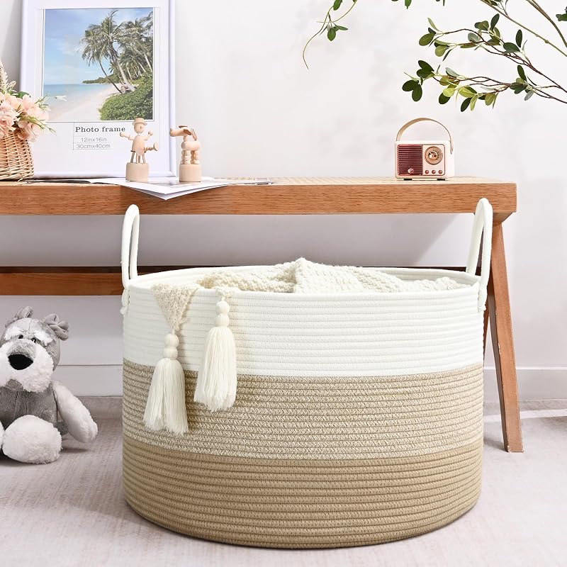 Canasta tejida para ropa bebé y juguetes 20x13" marrón