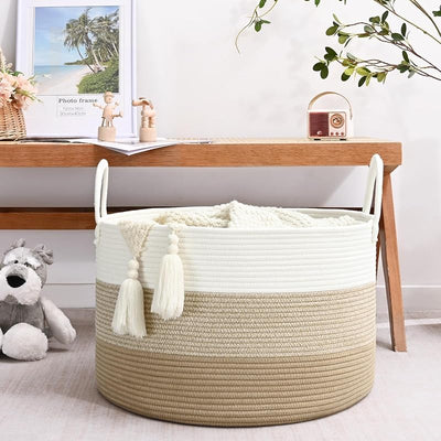 Canasta tejida para ropa bebé y juguetes 20x13" marrón