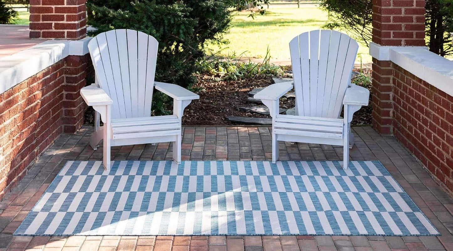 Alfombra área a rayas aguamarina claro/marfil 4'1"x6'1"