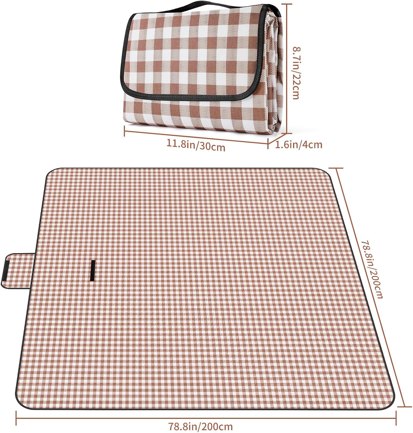 Manta picnic impermeable 80x80" cuadros café asa