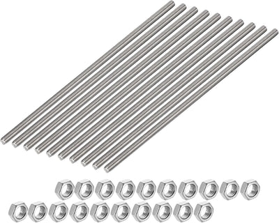 10 Pzas Varilla M6x7.87pulg Acero Inox 20 Tuercas M6