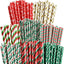 100 Pajitas Papel Navidad 8 Estilos Rojo Verde Blanco Dorado