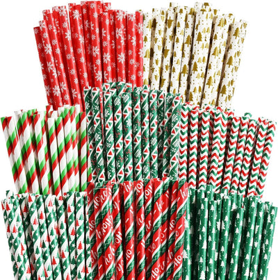 100 Pajitas Papel Navidad 8 Estilos Rojo Verde Blanco Dorado