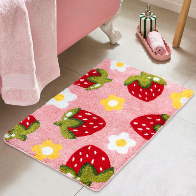 Alfombra baño rosa diseño fresa 18x26pulg