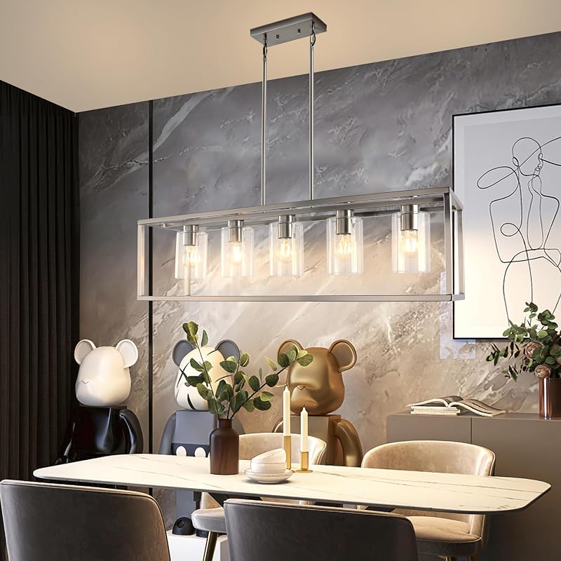 Candelabro comedor 5 luces metal industrial plateado E26