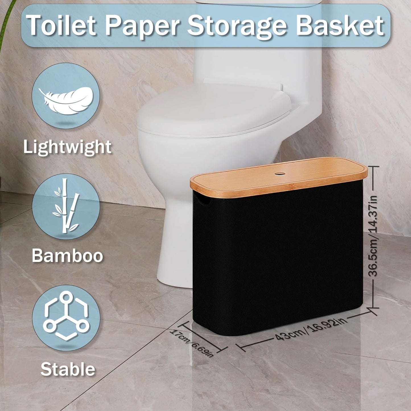 Cesta papel higiénico con tapa soporte 9 megarrollos negro