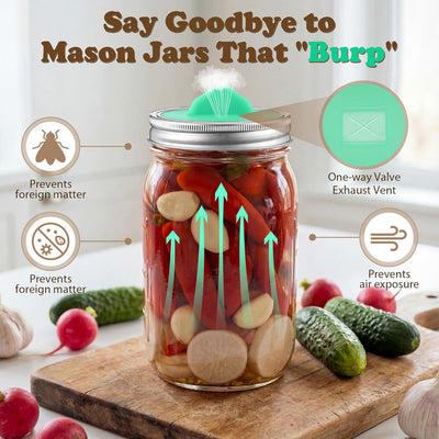 Kit fermentación 8 piezas con tapas y anillos para tarros Mason de 3 pulgadas sin BPA