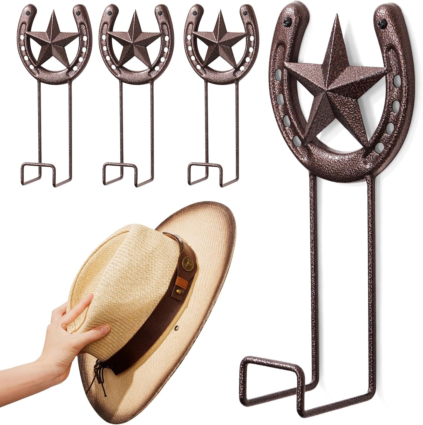 Percha sombrero vaquero set 4 ganchos metal decoración
