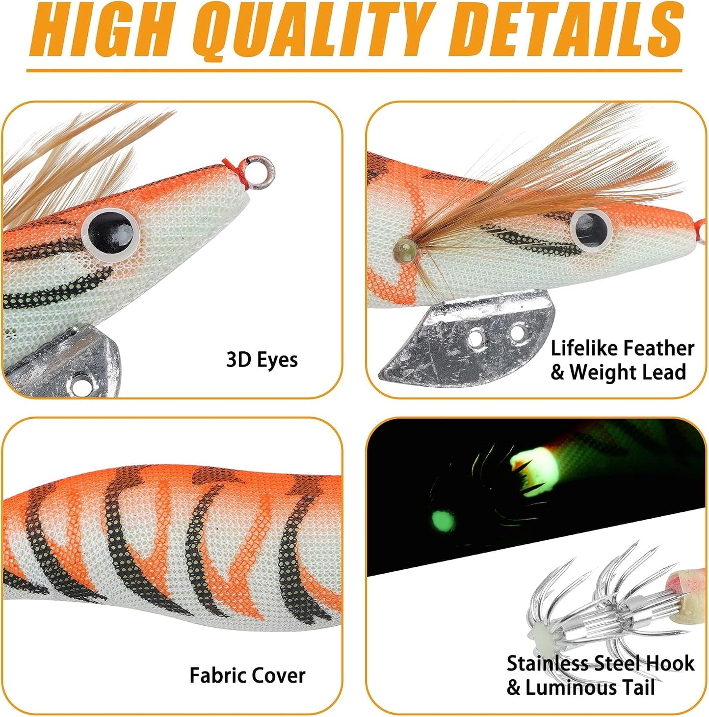5 Ganchos Luminosos 3D para Pulpo y Camarones 3.94pulg