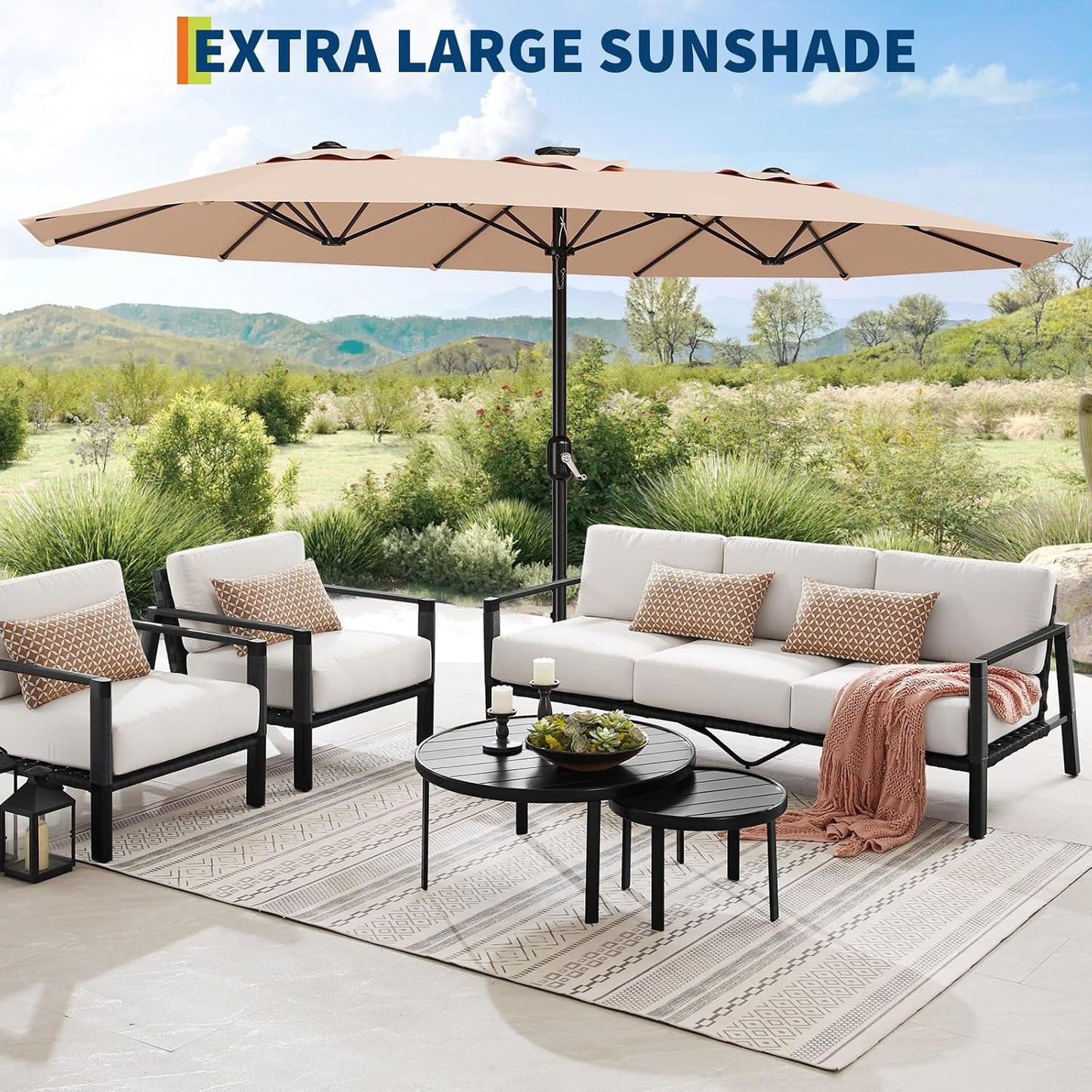 Sombrilla patio 15ft base doble cara UV duradero