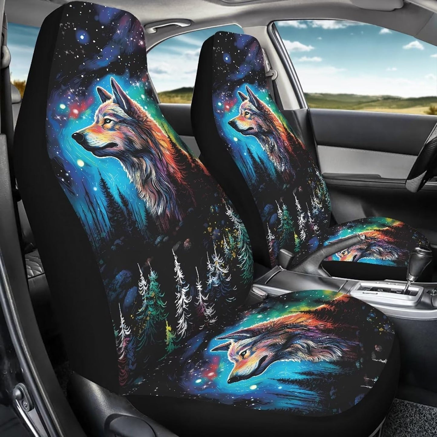 Fundas asiento coche estampado lobo 2 pzas universal