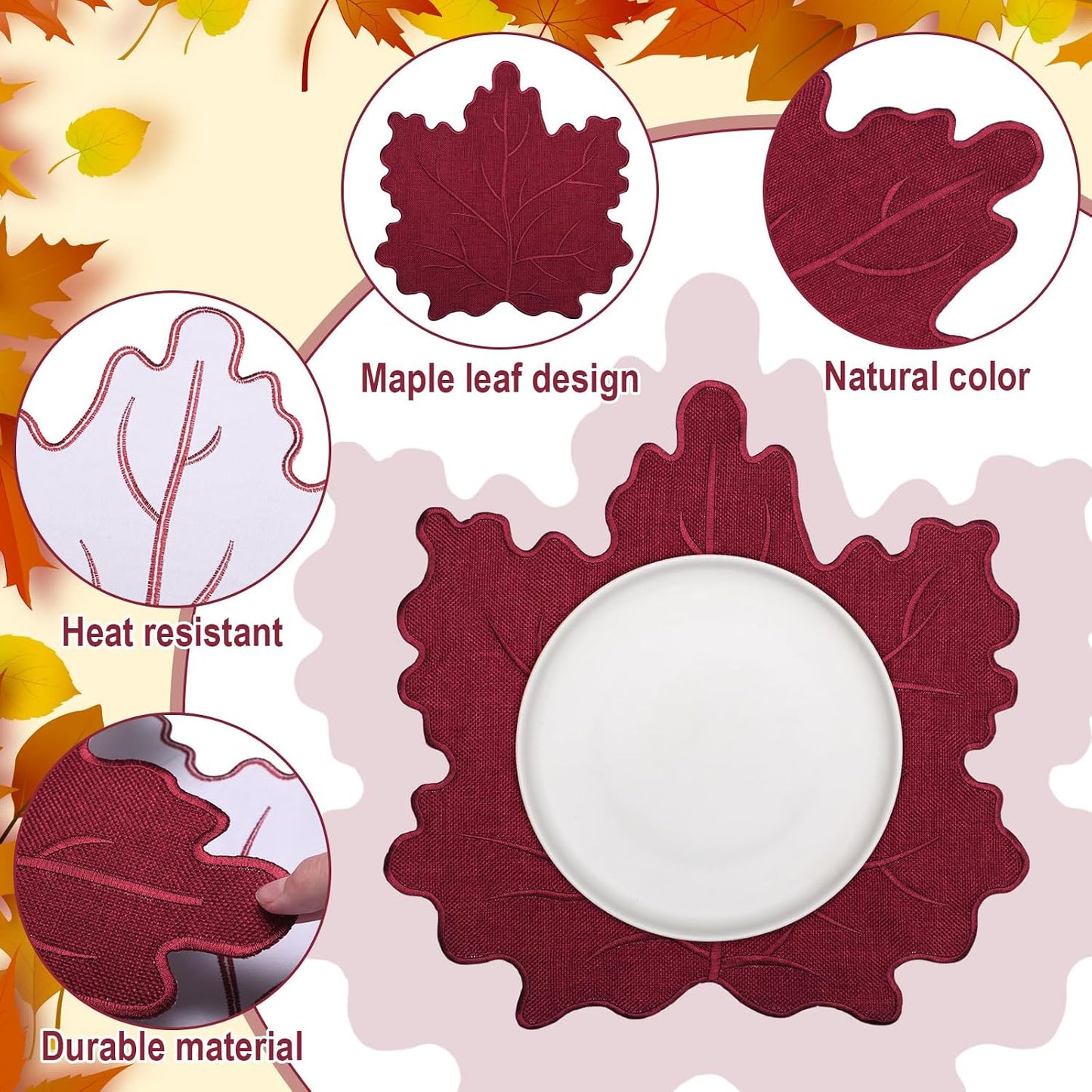 16 Manteles Individuales Lino Bordados Hojas Arce Otoño