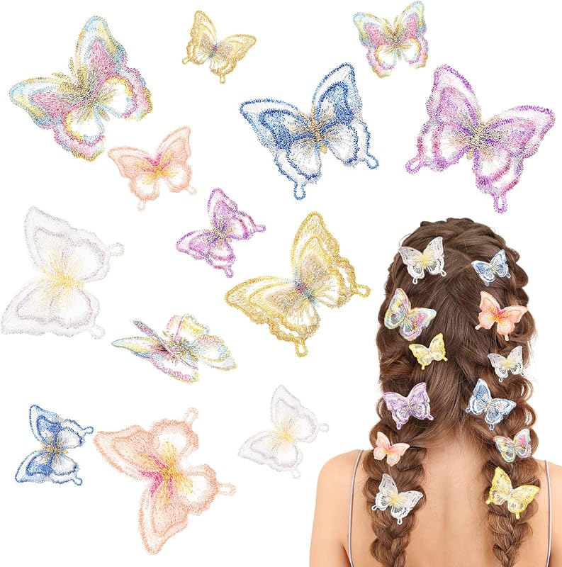 18 Pzas Horquillas Mariposa Encaje Halloween 2 Tamaños