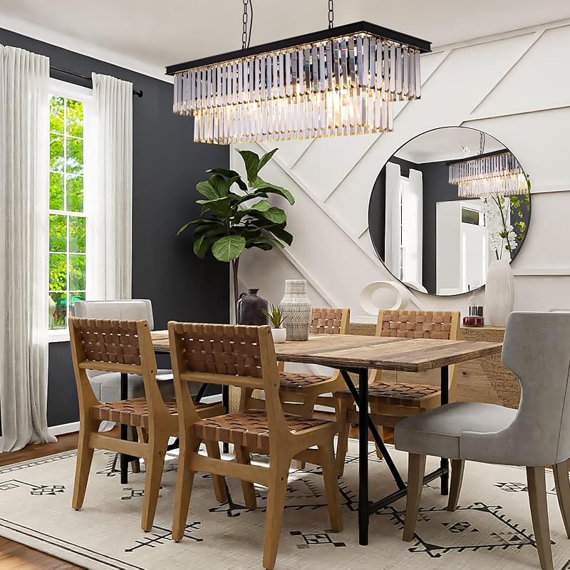 Lámpara araña cristal negro 40pulg moderna 11 luces