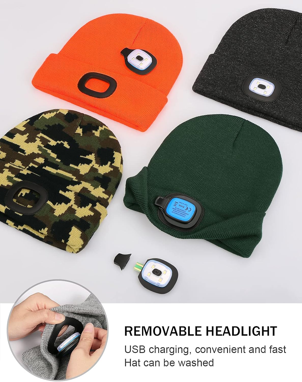 Gorro LED linterna frontal recargable USB unisex