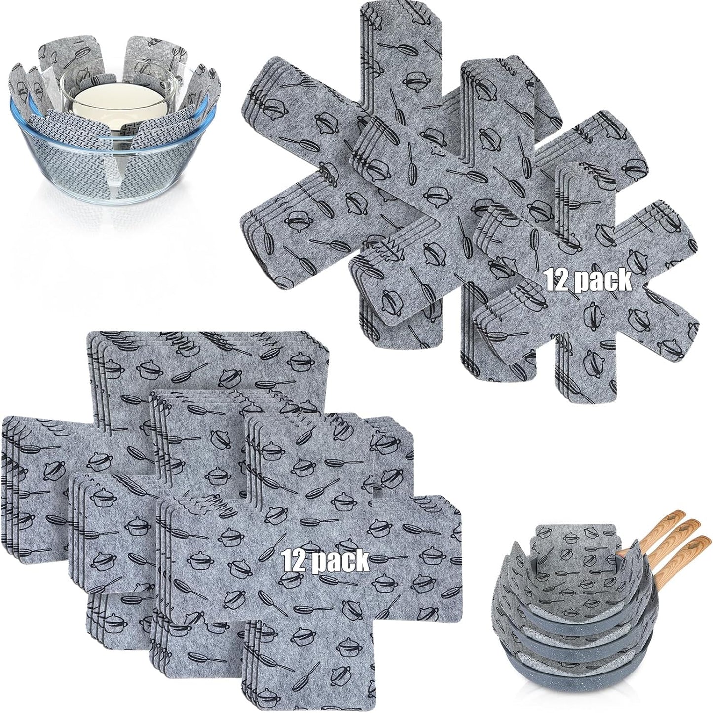 24 Protectores Ollas Sartenes 3 Tamaños 2 Formas Apilables