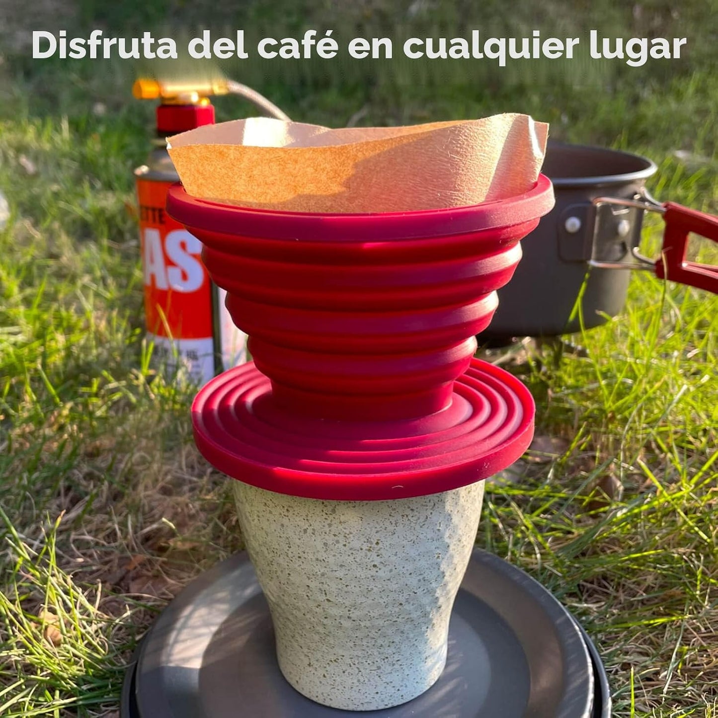 Gotero plegable café 2 pzas soporte filtro silicona rojo